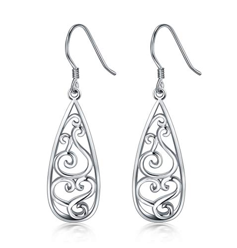 BoRuo Filigree Teardrop Sterling Silver Earrings for Women - color: Filigree 1