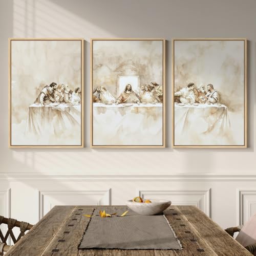 Framed The Last Supper Christian Wall Art for Living Room, 3 Piece - color: The Last Supper, size: 16"W x 24" H x 3Pcs