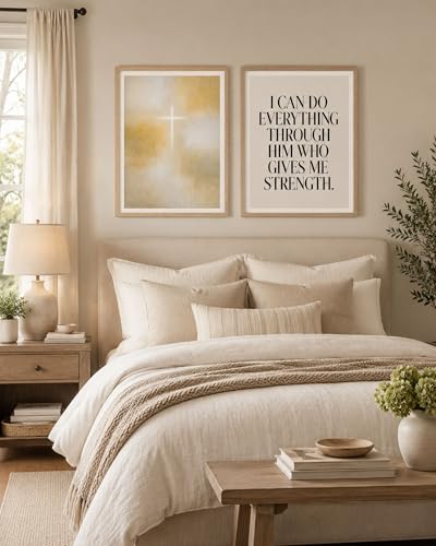 iHery 12x16in Philippians 4:13 Framed Christian Wall Art - color: Beige Framed Philippians, size: 16"L x 12"W