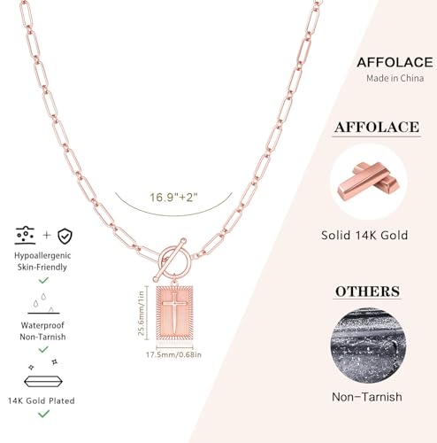 CHESKY Cross Necklace for Women Trendy, Dainty 14K Gold Plated Paperclip Charm Necklace for Womens Chunky Cross Pendant Necklace Gold Jewelry Religious Christian Gifts for Christians - color: Cross-RG