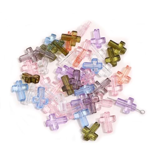 100Pcs Clear Cross Beads for Bracelet Acrylic Spacer Jewelry Making 16mm - color: Transparency