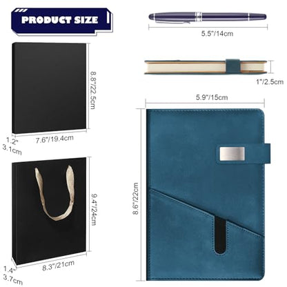 A5 Lined Leather Notebook and Pen Set with Gift Box, 240 Pages Refillable Journal with Pocket and Magnetic Buckle, Hardcover Daily Diary for Men and Women Business Travel Personal Writing- Blue - color: Blue