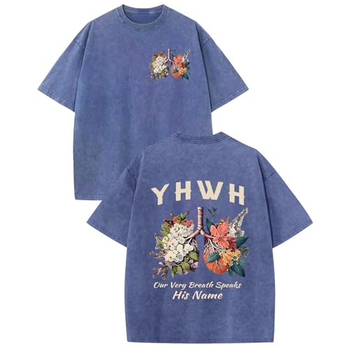 Christian Jesus Shirts for Men Faith God YHWH Shirt Bible Verse Religious Tshirts Oversized Graphic Vintage T-Shirts - color: Blue, size: X-Large