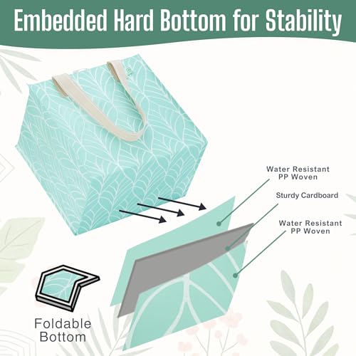 VENO 4 Pack Large Grocery Bag Reusable Shopping Bags with Hard Bottom - color: Evergreen