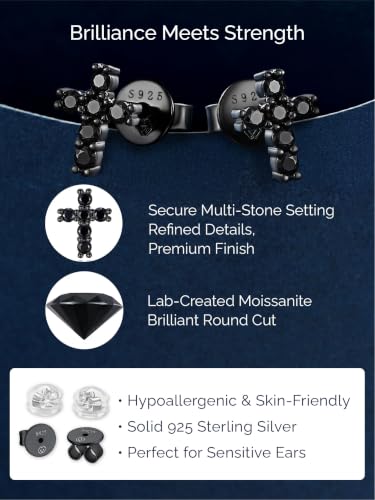 MomentWish Moissanite Cross Earrings for Men Women - color: 03 Earrings Black, size: 2mm Stones