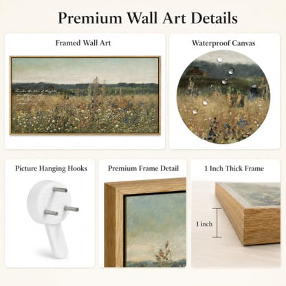 Extra Large Framed Rustic Wildflower Wall Art,Christian Bible Verse Art - color: Wildflower Bible Verse, size: 24"L x 48"W