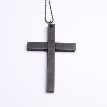 FORUBUS Wooden Cross Pendant Necklace - Wood Beads Cross Religion Necklace for Women Men Believer Prayer Baptism Jewelry - color: E black