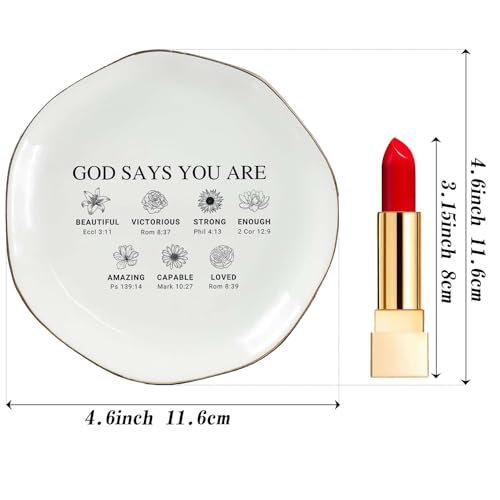 God Says You Are Beautiful Ring Dish – Christian Ceramic Jewelry Tray for Women, Inspirational Bible Verse Trinket Holder Gift for Her, Religious Baptism Gift - color: You Are Beautiful-02