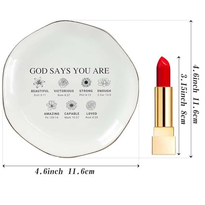 God Says You Are Beautiful Ring Dish – Christian Ceramic Jewelry Tray for Women, Inspirational Bible Verse Trinket Holder Gift for Her, Religious Baptism Gift - color: You Are Beautiful-02