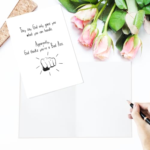 Funny Sarcastic Get Well Card for Him Her, Humorous Encourage, Feel Better Card, Motivational Get Well Soon Gift for Friend Family Colleague - God Thinks You're a Bad Ass - color: #6
