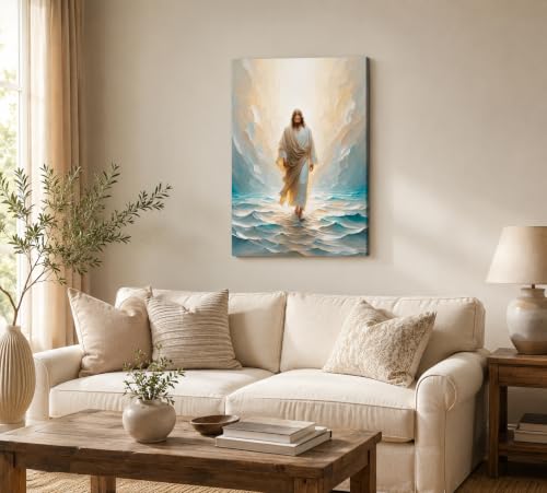CXKAWM Jesus Wall Art, Walking On Water Canvas Prints, 24"x36" - color: Jesus Walking Wrapped Canvas, size: 24x36in