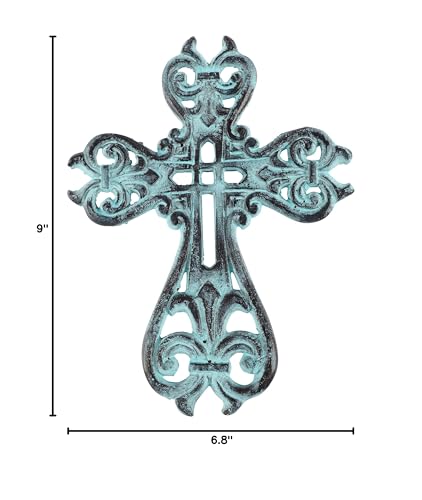 Ardour Distressed Blue Wall Cross for Home Decor.Metal Hanging Decorative Crosses Wall Decor - 6.8 x 9 Inches