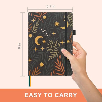 &And Per Se Lined Hardcover Notebook – A5 5.7"x8" College Ruled, 160 Pages, 100gsm Thick Paper – Aesthetic Journal for Women, Gift-Ready Planner, Everyday Writing Notebook (Lunar Leaf) - color: e.Lunar Leaf, style: Lined with Pattern