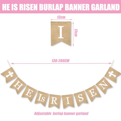 He is Risen Banner, Easter Decorations Natural Burlap Garland Religious Bunting Party Supplies Spring Holiday Celebration for Christian Resurrection Photo Props Church Egg Hunt Events