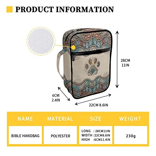 Suobstales Boho Paw Print Bible Cover Bible Case for Women Men Lightweight Carrying Book Cover Church Bag Bible Protective Bag with Handle and Zippered Pocket - color: Boho Paw
