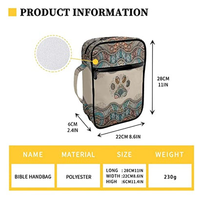 Suobstales Boho Paw Print Bible Cover Bible Case for Women Men Lightweight Carrying Book Cover Church Bag Bible Protective Bag with Handle and Zippered Pocket - color: Boho Paw