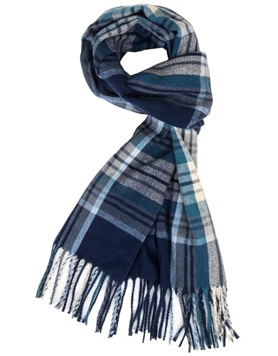 Fall Winter Plaid Scarf for Women Soft Tassel Scarves Oversized Shawl Wraps - color: Coffee-blue-plaid
