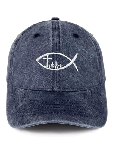 Cross Embroidered Hat for Men Women Dad Trucker Baseball Cap Adjustable - color: Fish Cross Blue
