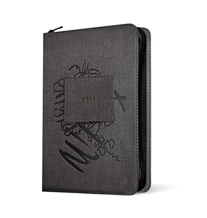 NLT Compact Zipper Bible, Filament Enabled (LeatherLike, Charcoal Patch, Red Letter)