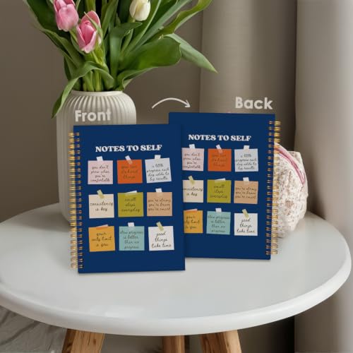 Wheatwin Note to Self Mental Health Journal, Inspirational Spiral Notebook, Motivational Positivity Journal, Inspirational Journal for Women, Positive Affirmations Quote Hardcover Notebooks 5.5x8.3 - Navy Blue - color: Notes to self - blue