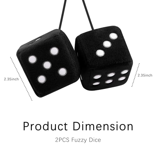 Stylish Fuzzy Dice for Car Hanging Ornament,Funny Plush Dice Rear View Mirror Accessories,Car Accessories Interior Cute Mirror Hanging Accessories (Black) - color: Black