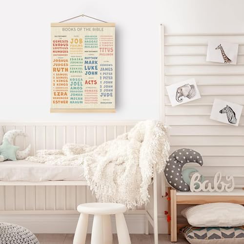 Boat Wades Bible Books Wooden Poster Hangers,Books of the Bible Poster Hanger Frame,Homeschool Decor,Christian Educational Verses Hanging Frames Decor for Christian Church Preschool Classroom16x24 - size: 24"L x 16"W
