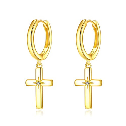 AOBOCO Black Hoops Earrings for Men Sterling Silver Viking Celtic Cross Heart Skull Round Triangle Hoop Earrings Birthday Father Day Christmas Jewelry Gifts for Men Women Friends - style: Gold Cross Hoops