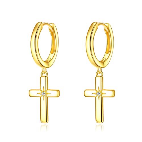 AOBOCO Black Hoops Earrings for Men Sterling Silver Viking Celtic Cross Heart Skull Round Triangle Hoop Earrings Birthday Father Day Christmas Jewelry Gifts for Men Women Friends - style: Gold Cross Hoops