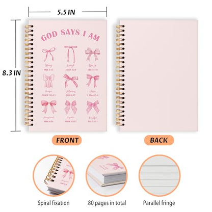 Grace Yonks Pink Bow Inspirational Bibles Journal Notebook, A5 Christian Spiral Notebook, Aesthetic Composition Book for Girls, Preppy School Supplies, 5.8" x 8.3" with 80 Pages(015)