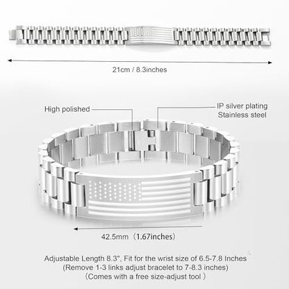 P. BLAKE American Flag Bible Verse Bracelet for Men, Stainless Steel Engraved Scripture Bracelet Christian Religious Christmas Birthday Jewelry Gifts - color: Silver, size: No Bilble Verse