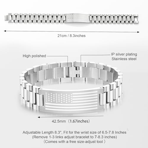 P. BLAKE American Flag Bible Verse Bracelet for Men, Stainless Steel Engraved Scripture Bracelet Christian Religious Christmas Birthday Jewelry Gifts - color: Silver, size: John 3:16