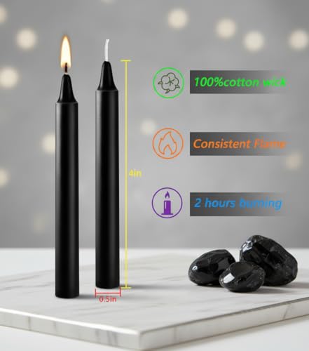 Mini Spell Chime Taper Candle Set of 20, 4 Inch Tall Unscented Rituals Candles for Altar Meditation Supplies Rituals (Black, Set of 20) - color: Black, size: Set of 20
