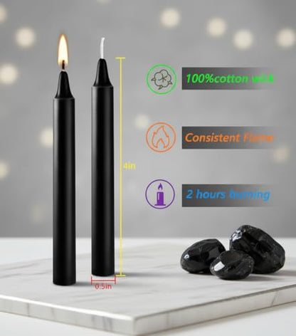 Mini Spell Chime Taper Candle Set of 20, 4 Inch Tall Unscented Rituals Candles for Altar Meditation Supplies Rituals (Black, Set of 20) - color: Black, size: Set of 20