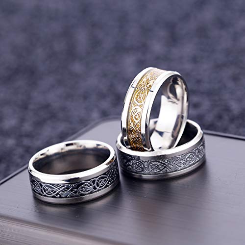 CASDAN 6Pcs 8mm Stainless Steel Celtic Dragon Rings for Men
