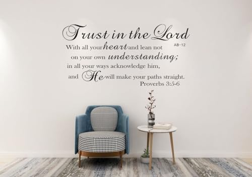 Bible Verse Prayer Wall Stickers, Trust in the Lord with All Your Heart .Proverbs 3:5-6 Christian Scripture Quotes Wall Decals, Vinyl Removable Religious Wall Decor for for Livingroom Home Church