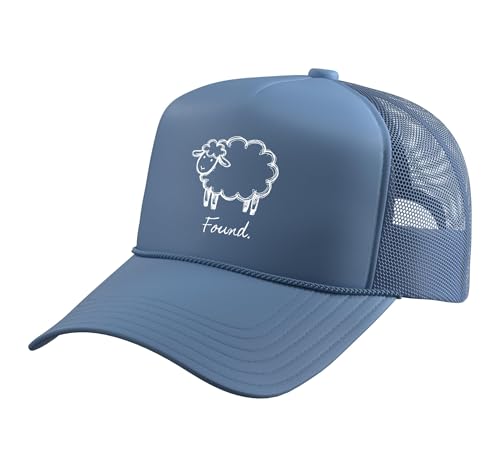 Found Minimalist Sheep Christian Psalm 23 Lamb Christian Trucker Hat with Adjustable Mesh Back - color: Light Blue