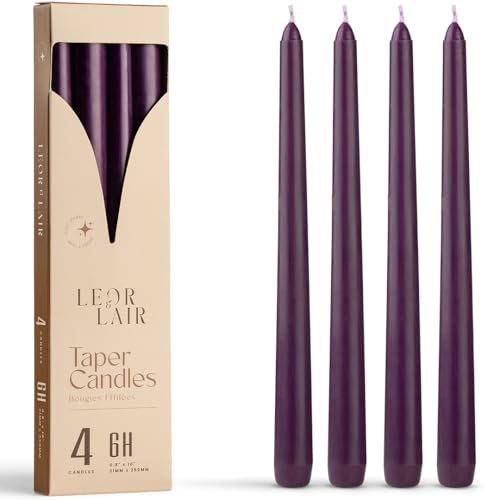 Leor & Lair Dark Purple Taper Candles, 4 Pack, 10" Unscented Candle Sticks - color: Purple