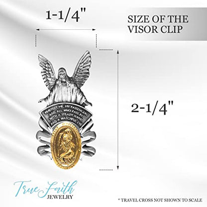 True Faith Jewelry Pewter and Gold Plated St Christopher Visor Clip for Car, Guardian Angel Patron Saint of Travelers, Gift for New Driver, Fine Pewter (92% Tin), 2-1/4 x 1-1/4 Inch - size: St. Christopher 2