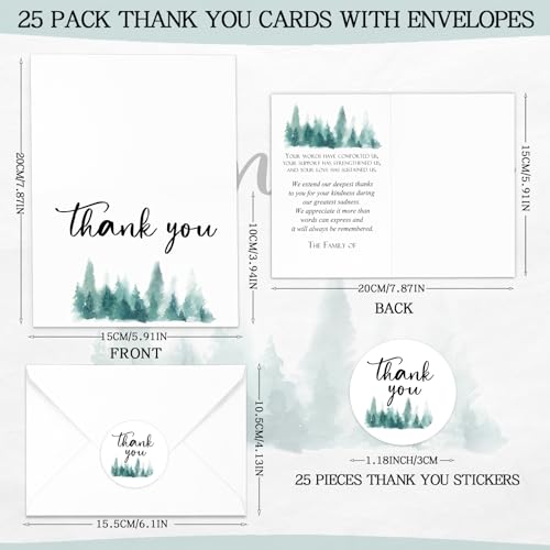 Marspark 25 Pack Funeral Thank You Cards Sympathy Envelopes, Tree - style: Tree