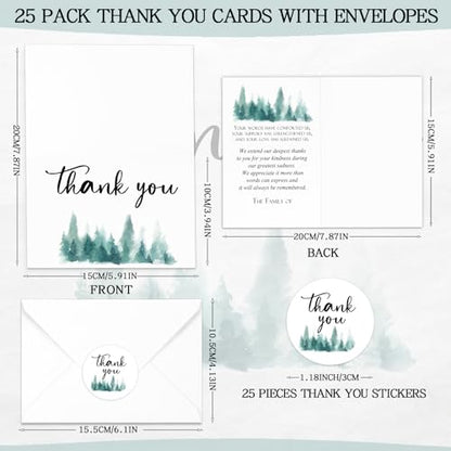 Marspark 25 Pack Funeral Thank You Cards Sympathy Envelopes, Tree - style: Tree