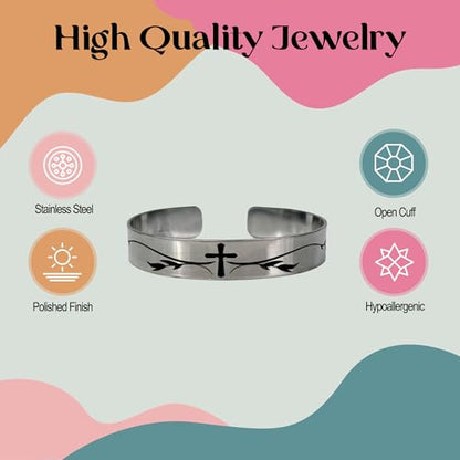 FashionJunkie4Life 925 Sterlin Silver and Stainless Steel Open Cuff Bracelet - color: Thick Cross