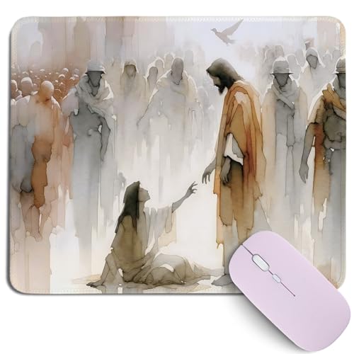 Guardianship and Love Christian Mouse Pad,Watercolor Style Jesus Religious Desk Pad,Christian Desk Decor Gifts for Home Office Dorm,Religious Office Supplies Desk Accessories, 10.2x8.2Inch - color: Maritime Salvation