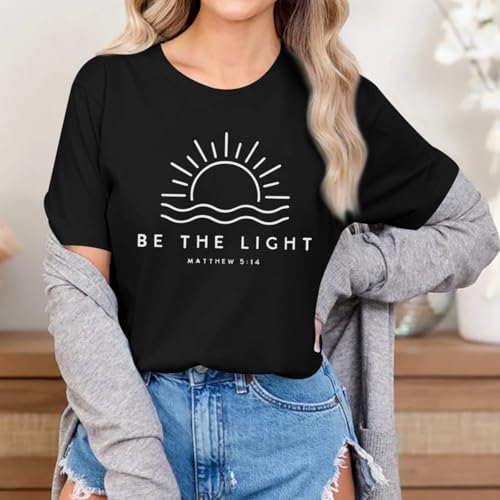 Sulayesh Christian Be The Light Shirts for Women Bible Verse Shirts Jesus Religious Faith Tshirts Inspirational Tees Tops - color: Black, size: Medium
