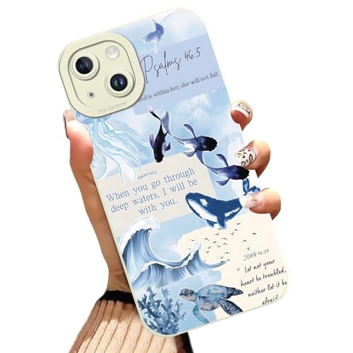 Summer Whale Tortoise Collage Phone Case for iPhone 14 Case Christian Bible Verses Pattern Shockproof Soft Protective for Women Men Phone Cover Funda for iPhone 14 6.1 Inch White - color: White, size: for iPhone 14