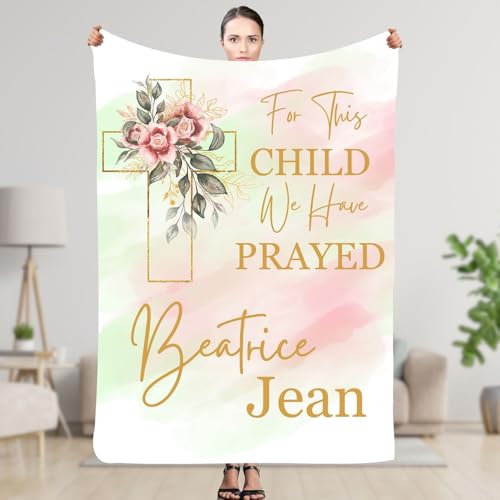 Dedication Present For Little Girl, Personalized Baby Name Blanket, Infant Christening Blanket, Hospital Coming Home Quilt, For This Child We Have Prayed Throw, Communion Coverlet, Blessing Blankets - color: #Ver4