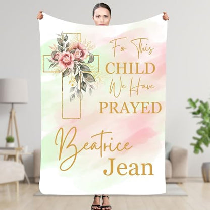 Dedication Present For Little Girl, Personalized Baby Name Blanket, Infant Christening Blanket, Hospital Coming Home Quilt, For This Child We Have Prayed Throw, Communion Coverlet, Blessing Blankets - color: #Ver4