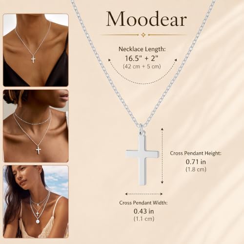 Moodear Cross Necklace for Women, Dainty Faith Pendant, Christian Jewelry - color: Sterling Silver