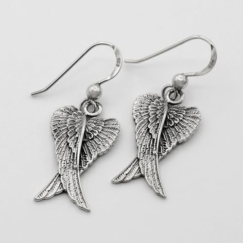 Sterling Silver Dangle Folded Feather Angel Wings Earrings