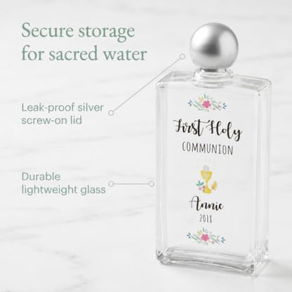 Personalized First Communion Holy Water Bottle - Laser Engraved Name & Date - color: Communion Pink