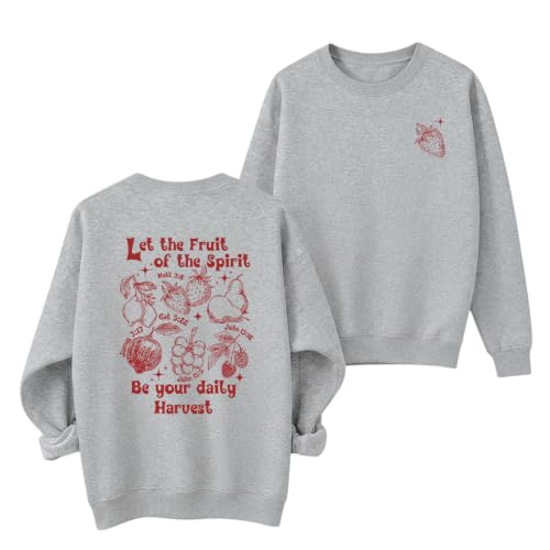Womens Christian Faith Bible Verse Fruit of The Spirit Sweatshirt - color: Light Gray, size: XX-Large